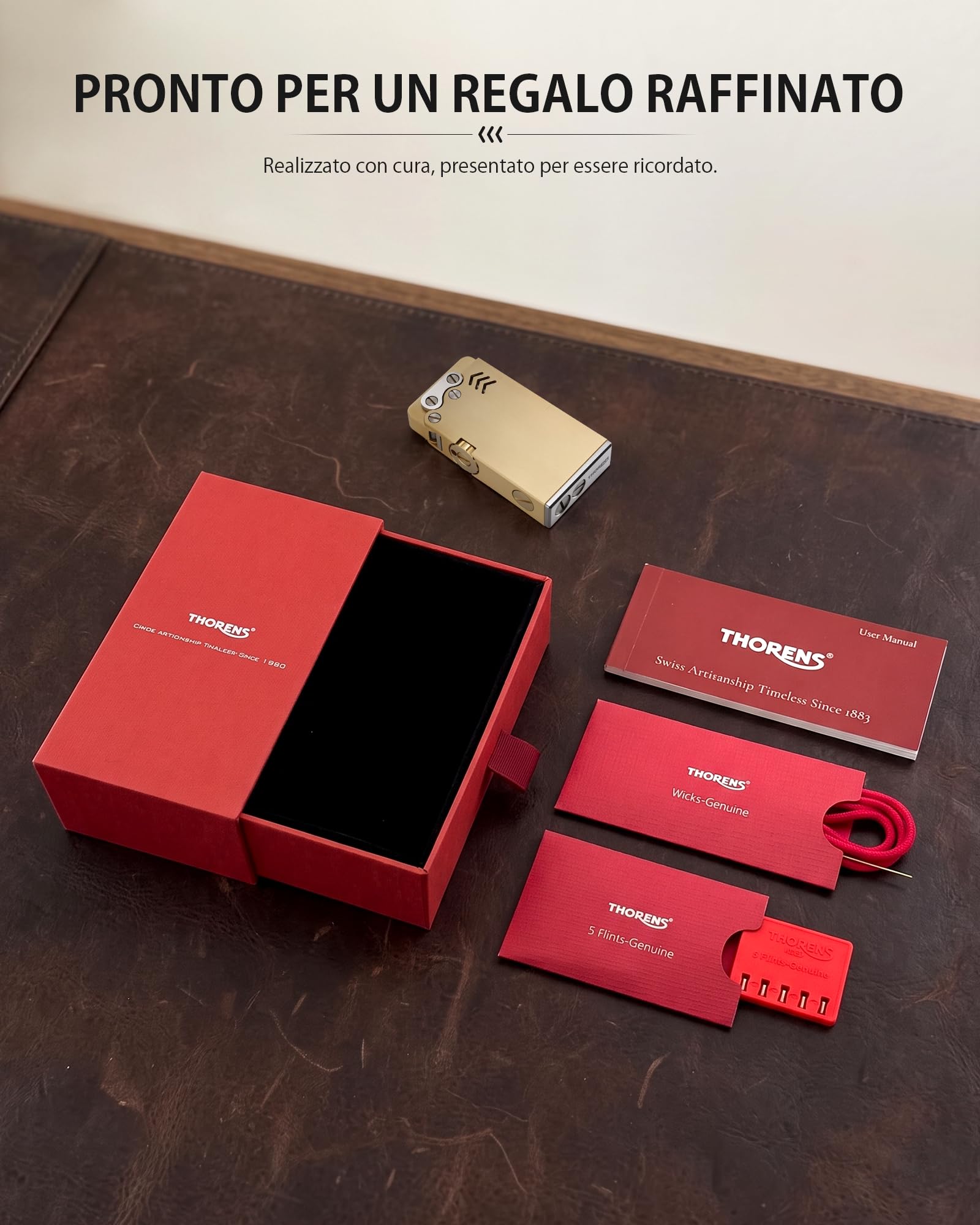Thorens - Accendino a espulsione a cherosene, stile vintage, in ottone, classico, con fiamma morbida, riutilizzabile, antivento, regalo di lusso per uomini, campeggio all'aperto