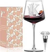 Physkoa Personalized Initial Wine Glass Letter K - Etched Dishwasher Safe Monogram Gift for Women, Mom, Wife, Sister