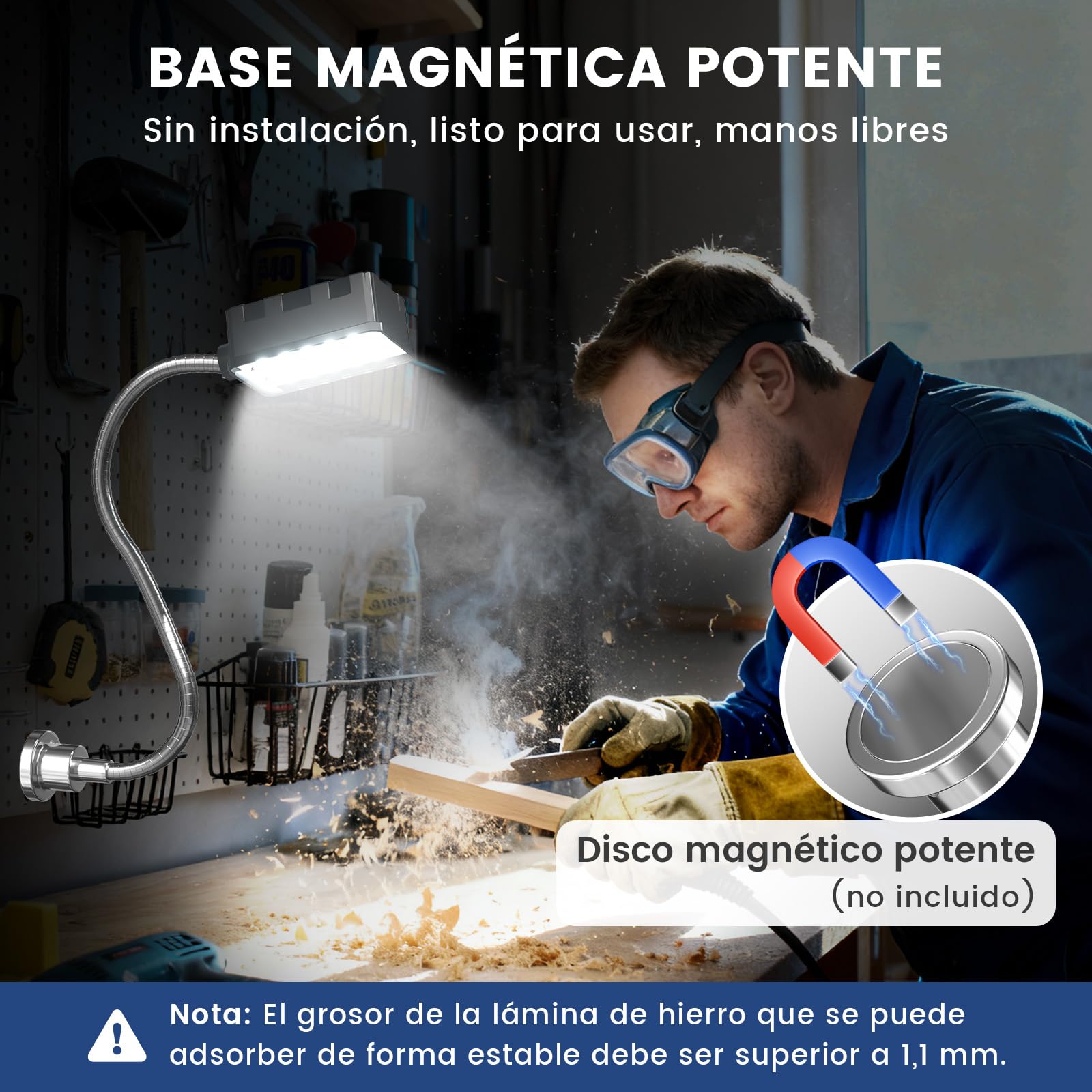 Lámpara de Trabajo Magnética Lamptobe de 10 W para Máquinas de 6000K con Cuello de Cisne Flexible y Base Magnética,Lámpara para Herramientas de Taller para Bancos de Trabajo,Tornos,Parrillas,Tallere