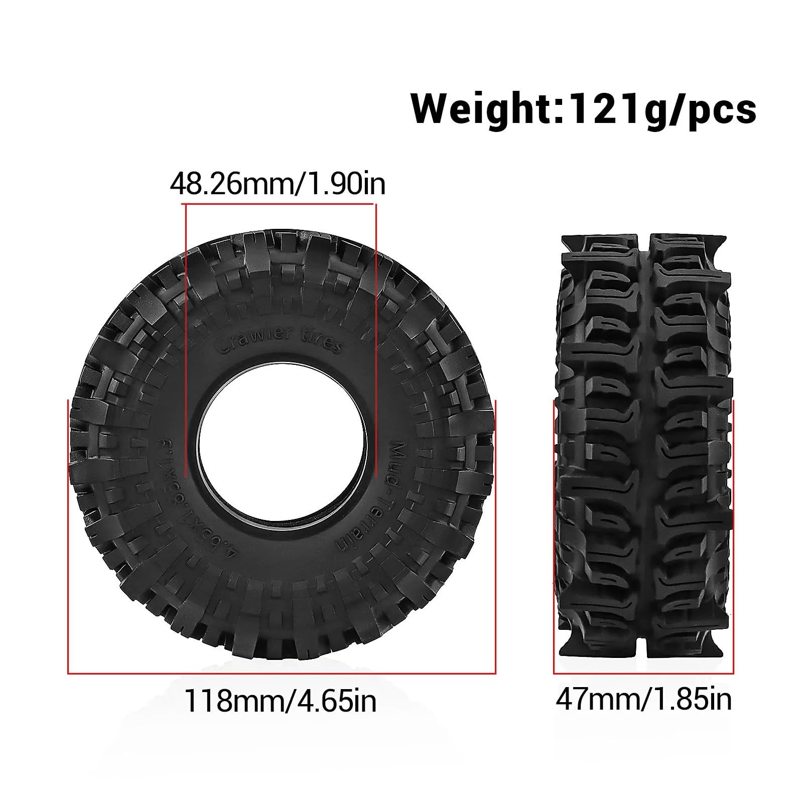 Per SCX10 Per TRX4 Per Enduro Per Capra Per Wraith Per Axial Per Traxxas 1/10 Pneumatici 1.9 Pollici 12mm Per Scala Esagonale Off Road 118mm RC Crawler RC Pneumatici Pezzi