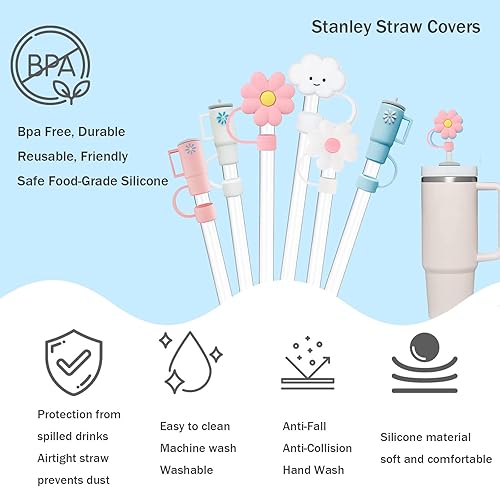 Miniatura 2 de 6 fundas de popote para Stanley Cup de 40 onzas, fundas de silicona de 0.394 in0.39 pulgadas, cubierta de popote de silicona compatible con vaso