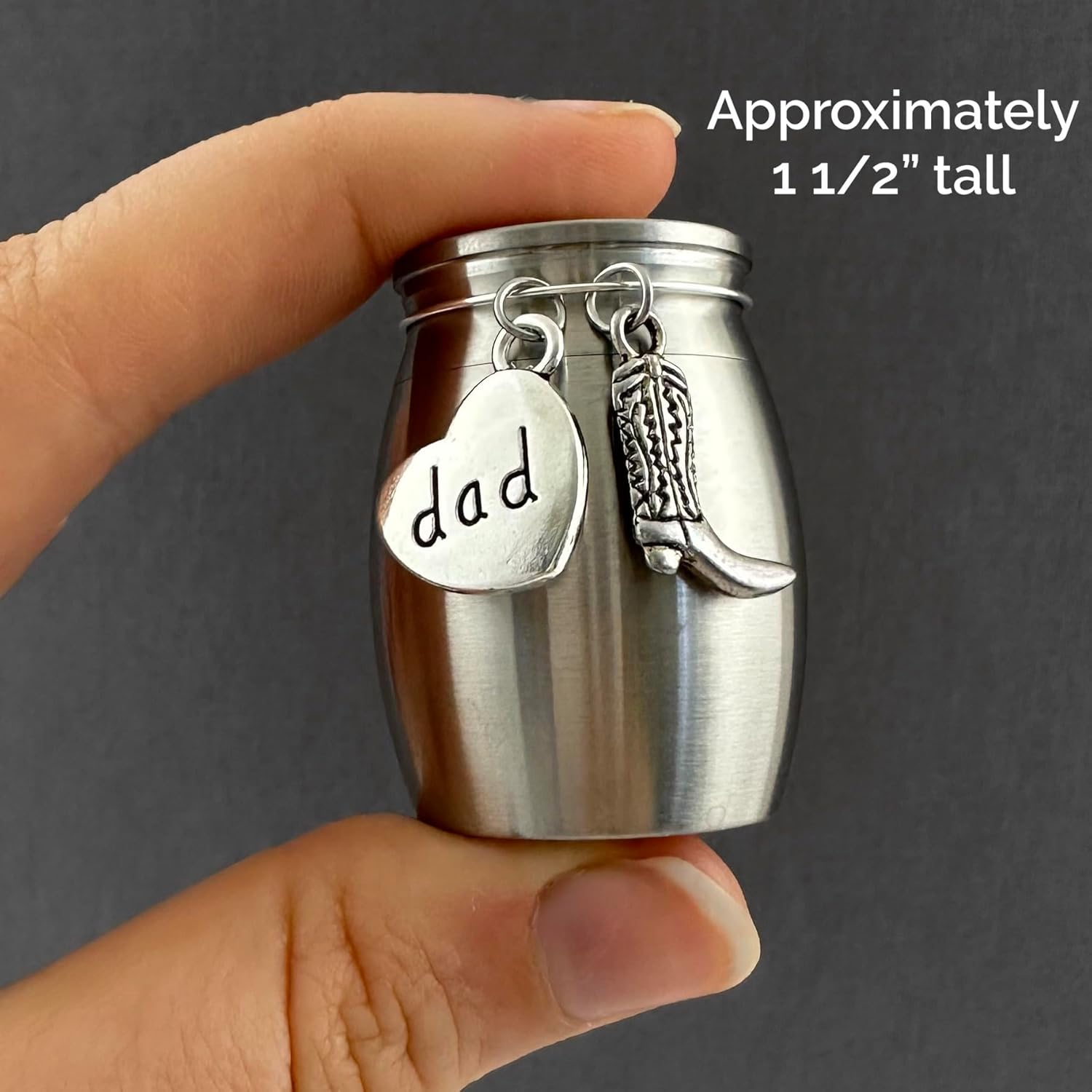 Small Dad Cowboy Boot Urn Western Memorial Cremation Ashes Holder Container for Loss of Father Heavyweight Stainless Steel