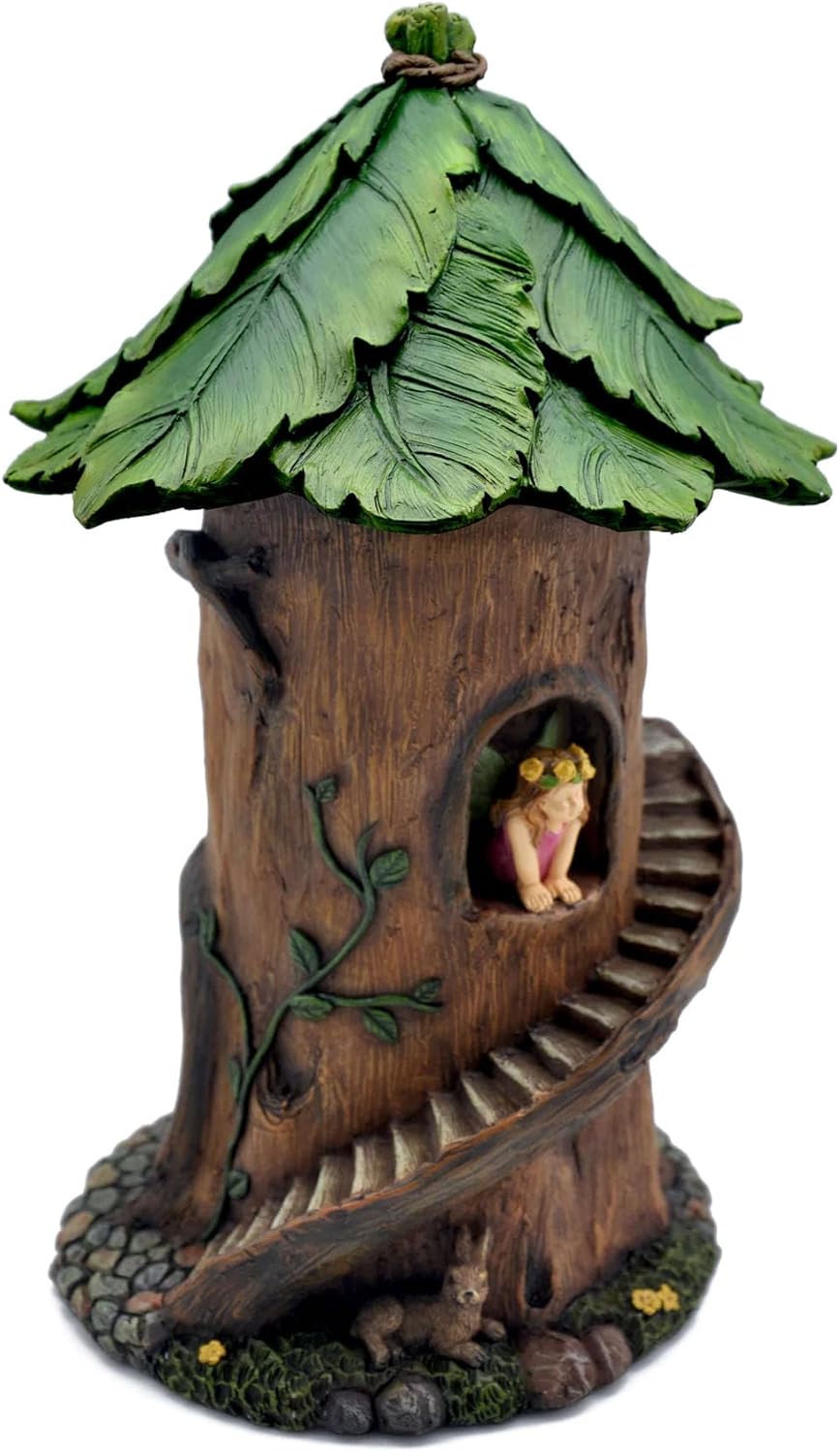 Marshall Home & Garden Country House - Spiral Stairs - Brown/Green Resin Miniature Figurine for Fairy Garden, 4 x 1 Inch, MG499