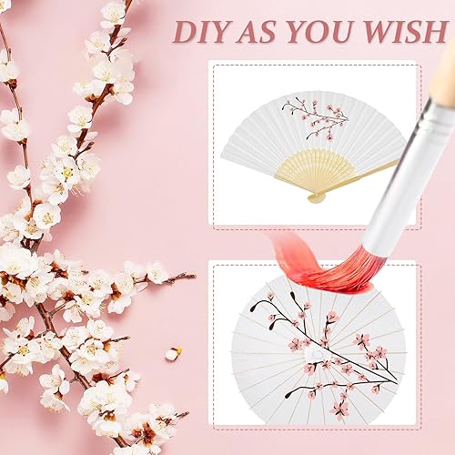 Vista 13 de Paterr 24 paraguas de papel de 33 pulgadas, abanicos de papel de 8 pulgadas, abanicos de papel decorativos chinos, japoneses, sombrillas