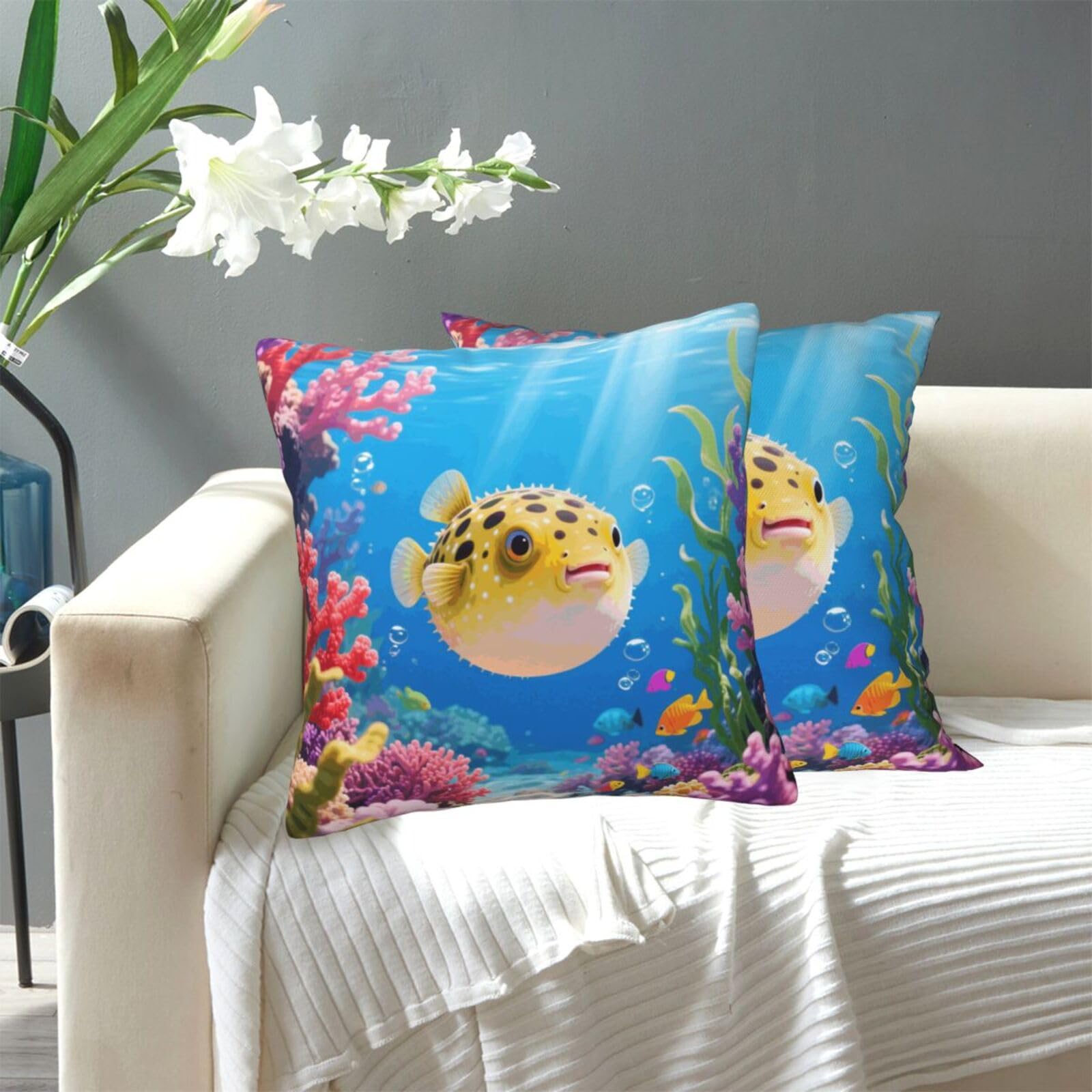 FekiLoot Decorative Throw Pillow Covers Modern Farmhouse Pillowcase Double Sided Cozy Cushion Cover for Sofa Couch Bed 20"X20" Fish