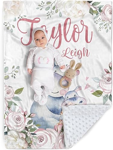 Miniatura 3 de Manta de bebé personalizada, manta de felpa suave con respaldo de puntos de doble capa para niños y niñas, nombre personalizado con diseño de animal