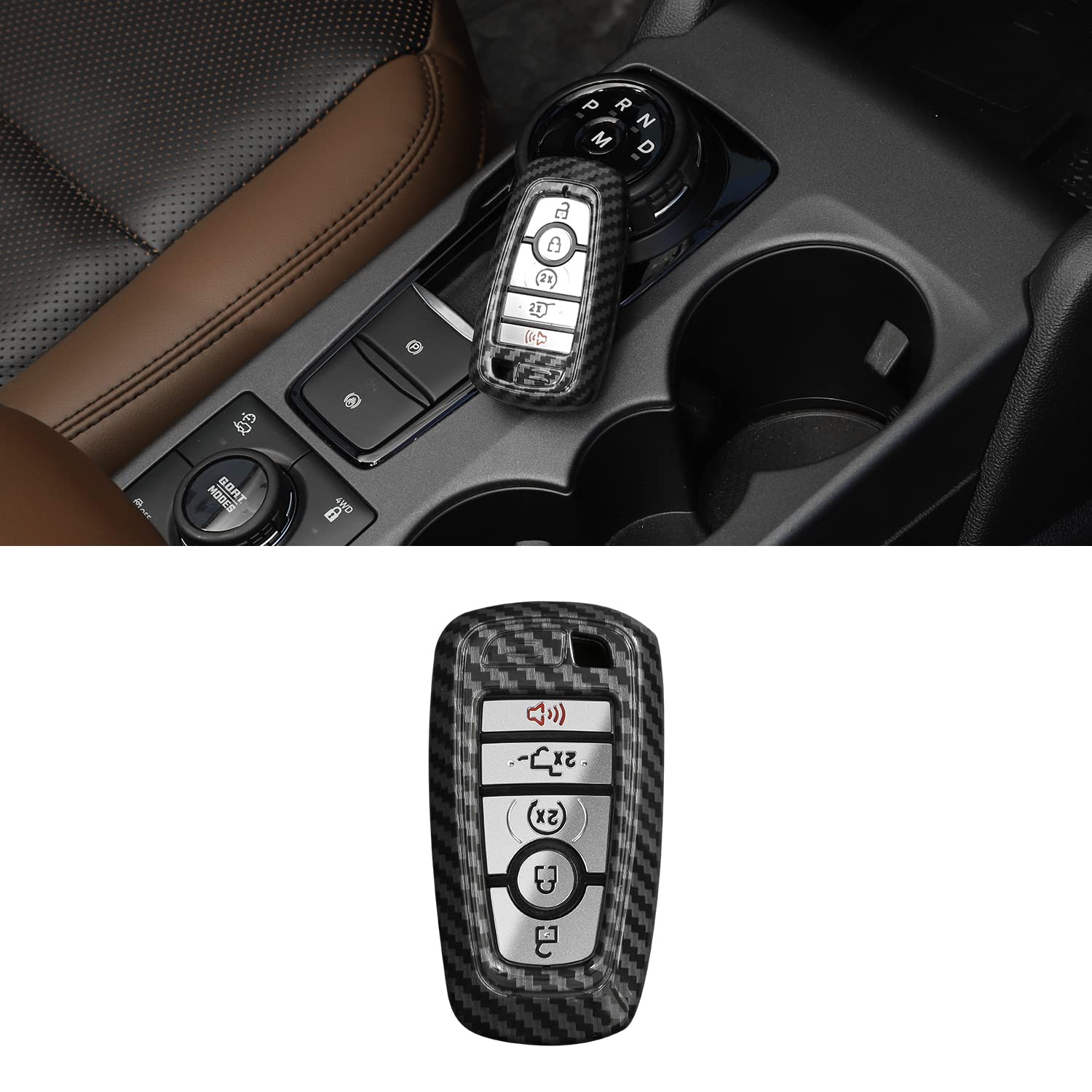 RT-TCZ Carbon Fiber Key Fob Case Cover Key Holder Protection Shell Accessories for Ford F150 & Explorer 2018-2023,for Ford Bronco & Bronco Sport 2021-