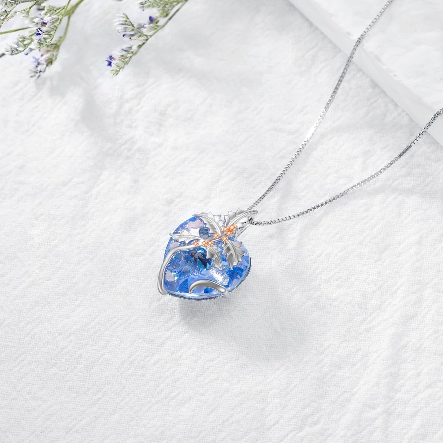 TOUPOP Birth Flower Necklace 925 Sterling Silver Birth Month Floral Pendant Necklace Birthstone Crystal Jewelry Birthday Christmas Gifts for Women - Image 5