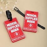 Étiquettes de bagages médicales 2pcs, étiquette de bagage en design tridimensionnel avec cartes d'information sur les dispositifs médicaux & 2 sangles robustes pour divers bagages ou sacs à dos