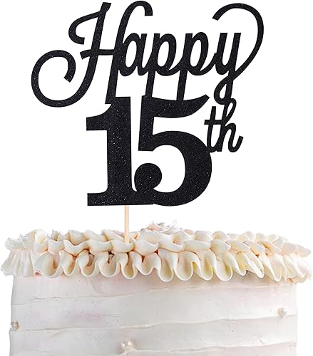 1 paquete de decoración para pastel de 15 años, purpurina negra número 15, quince cumpleaños, decoración para felicitaciones a 15 años, cumpleaños,
