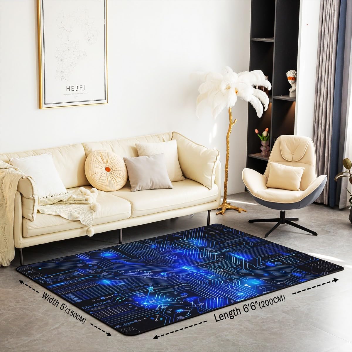 Erosebridal Circuit Board Indoor Floor Mat 5x7,3D Print Chips Area Rug,Abstract Art Design Carpet Blue Black Decorative Rug for Kids Boys Teens