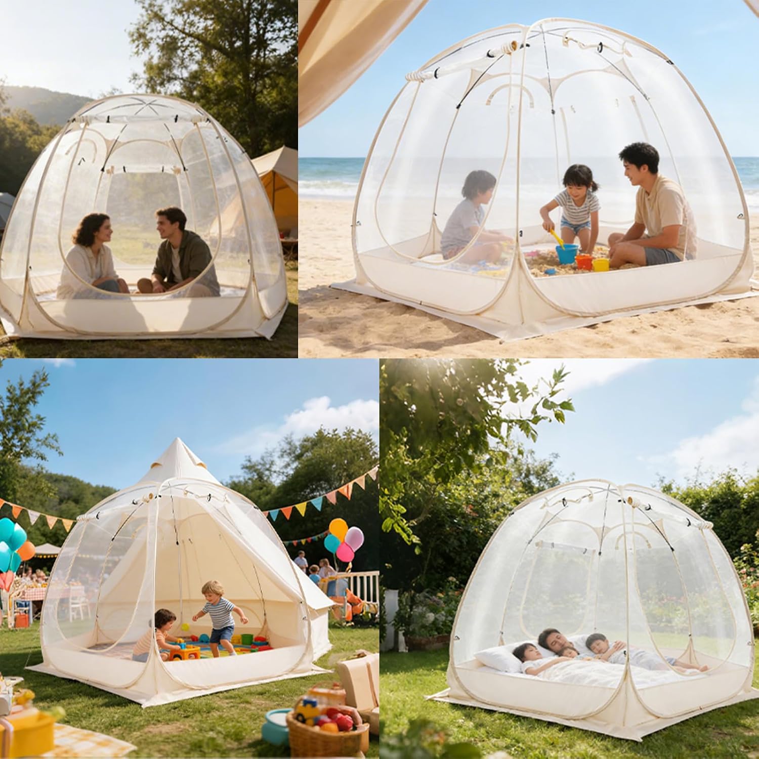 Pop up Bubble Tent | 10x10FT Portable Camping Screen House | Cold Protection Camping Tent | Weatherproof Clear Tent Shelter for 4-8 People | Storage Bags | with Double-Headed Zippers