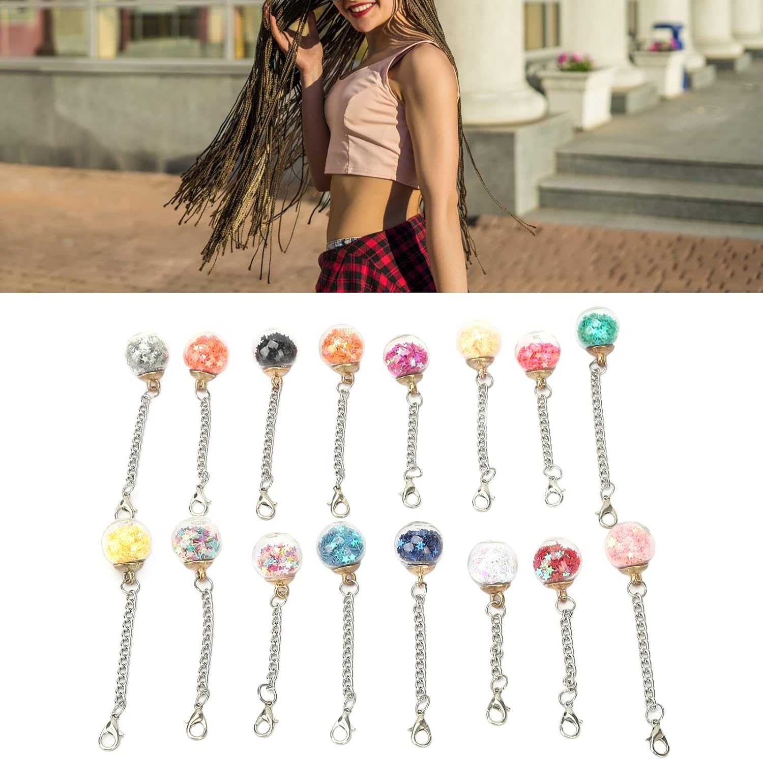 50Pcs Colorful Glass Ball Pendants Fashionable Clear,Crystal Glass Ball with Star Craft Accessory for Necklace Bracelet Earring Jewelry