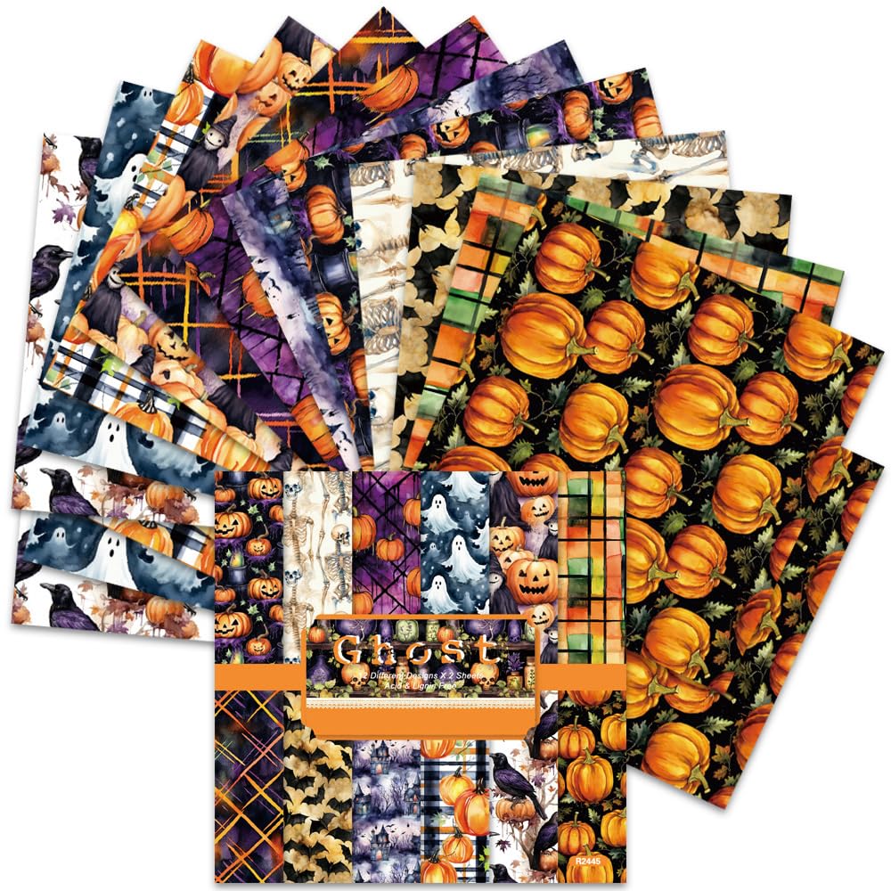Scrapbook Paper 6x6inch, 24 Sheets Acid-Free Vintage Halloween Scrapbooking Paper 160gsm With 12 Different Designs Single-Side for Cardmaking Junk