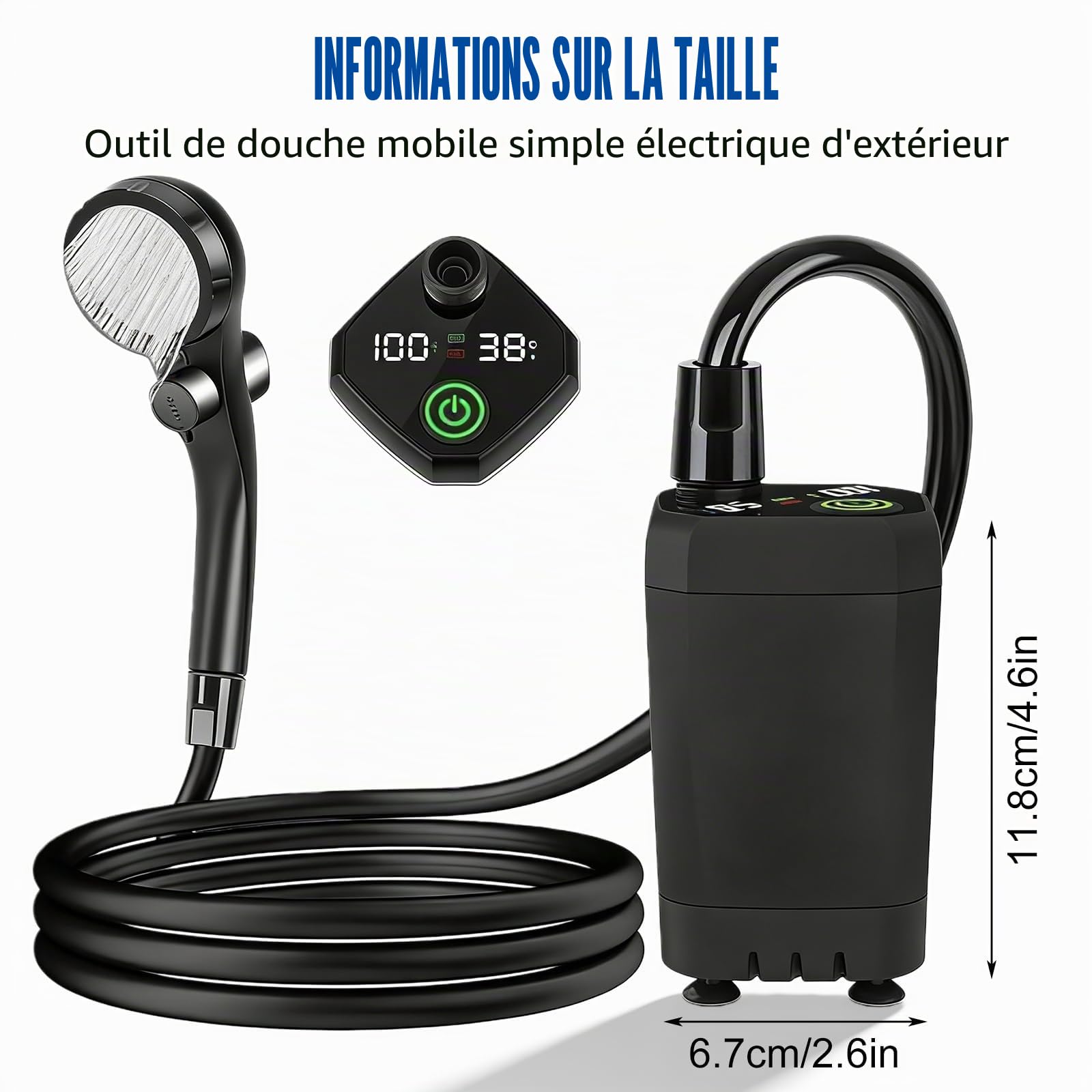 BORDEAG Douche de camping d'extérieur - 20 l - 6000 mAh - Avec pompe - Douche de camping avec batterie - Douche de camping portable pour la randonnée, le camping, les voyages, la plage, le jardin et