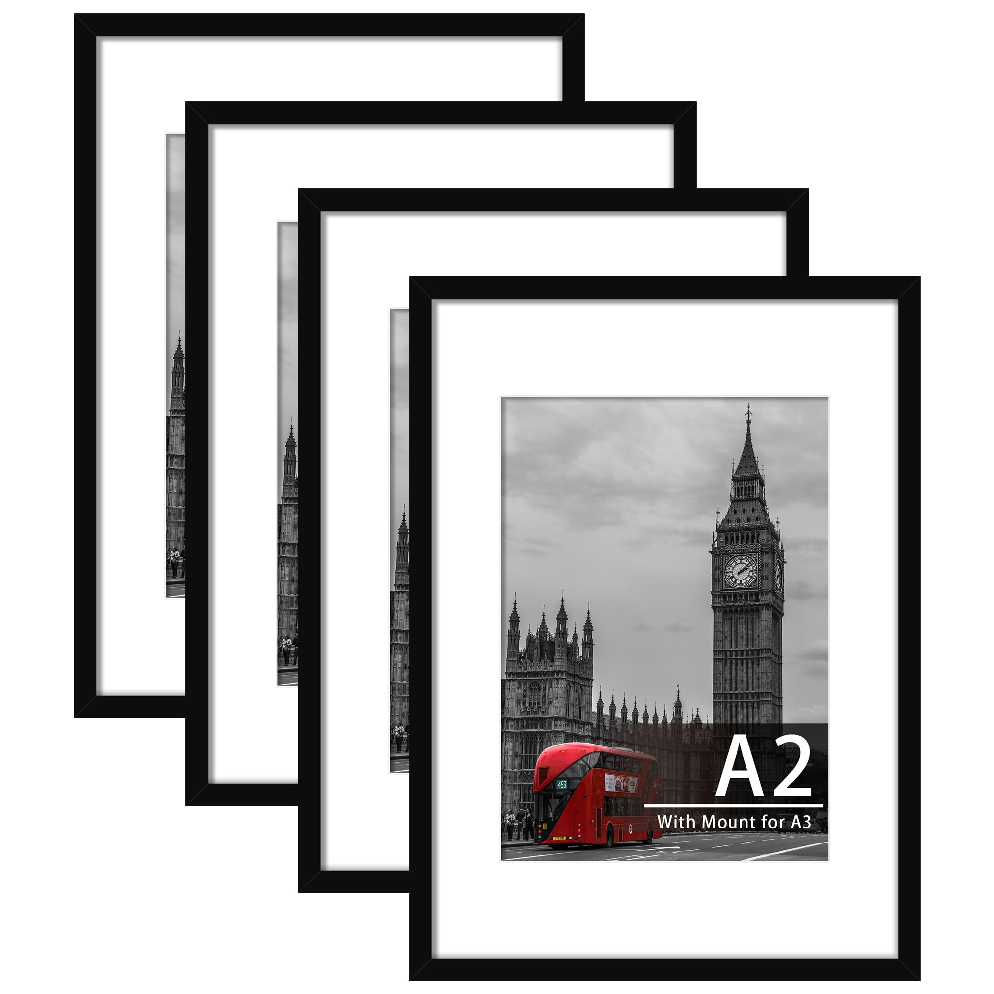 Tinkeps A2 Black Picture Frame Set of 4, Engineered Wood and
