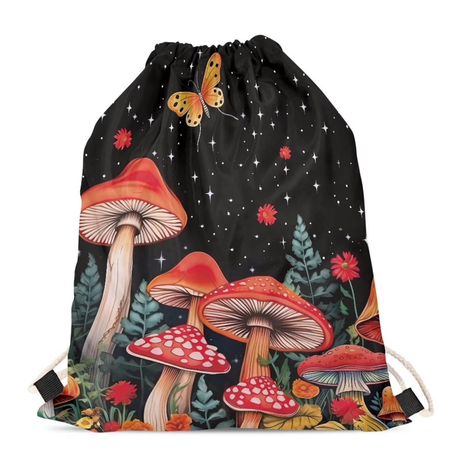 Upetstory Mushroom Drawstring Backpack Purse String Gym Bag Gymnastics Outdoor Bags Fashion Daypack Cinch Sack Pack Portable Cosmetic Pouch for Travel