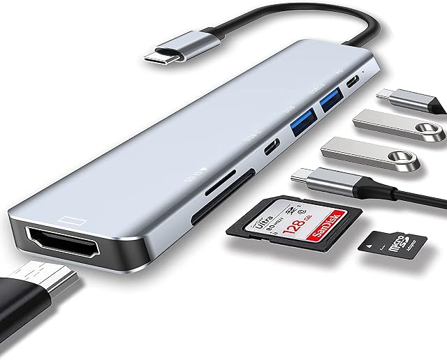 ARSM USB C Hub HDMI 4k 60Hz, Adapter to HDMI, Dual USB, PD Charge, Type Data Port,SD/TF Card Reader for MacBook Pro/MacBook Air/iPad Pro/Samsung Galaxy S9 S10/Dell XPS/ChromeBook/HP Laptop, Grey