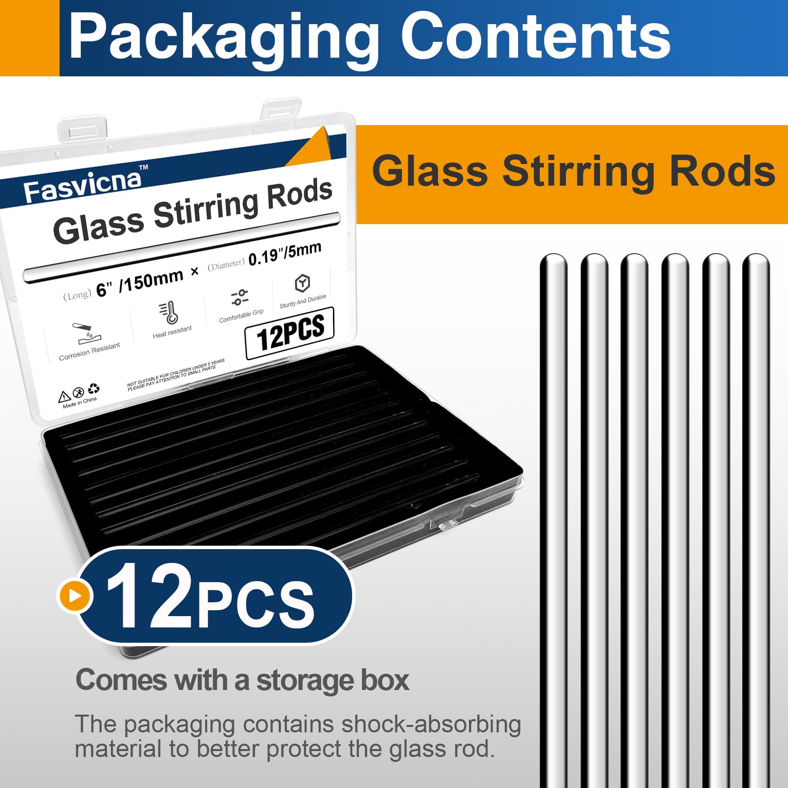 12PCS 6" x 5mm Glass Stirring Rods, Borosilicate Round End — Amazon image 3
