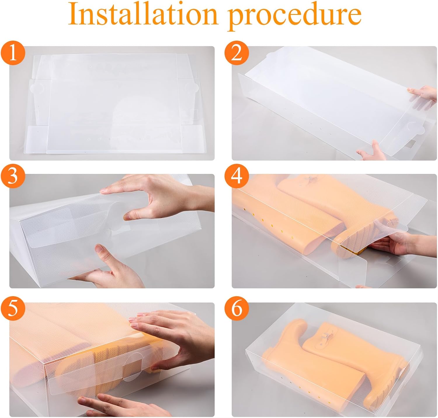 Shihanee 12 Pcs Boot Box Clear Plastic Stackable Shoe Storage Organizer Foldable Heavy Duty Shoe Containers for Closet Small Spaces Dorm Bedroom Apartments (13.4 x 8.3 x 5.1 Inches)