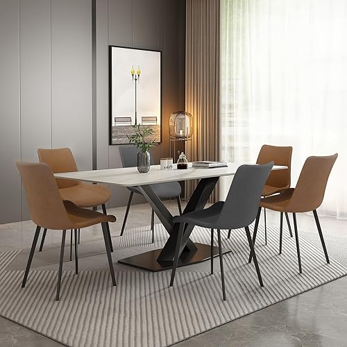 Miniatura 9 de Sillas de comedor, modernas sillas de comedor de piel sintética con patas de metal resistentes, asiento tapizado, sillas laterales decorativas para
