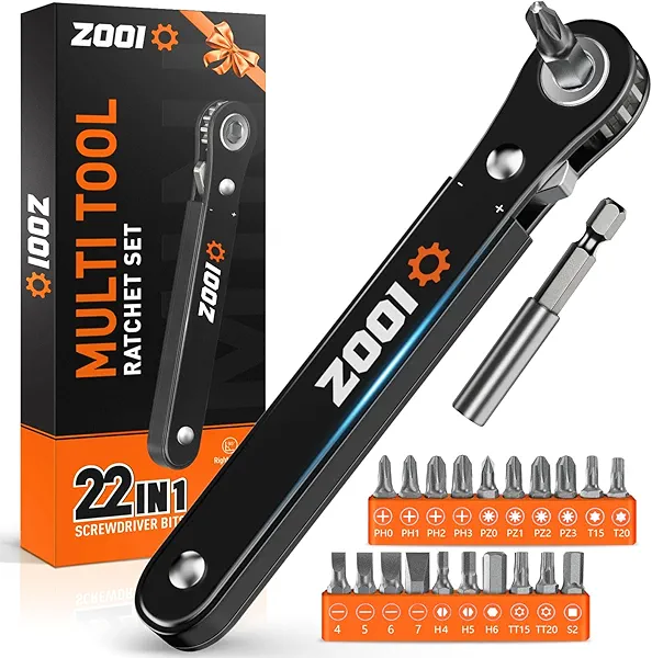 ZOOI Ratchet Screwdriver Set, EDC Gear Tool Pocket Ratcheting Screwdriver Mens Stocking Stuffers Dad Gifts for Men, Stocking Stuffers for Men 90 Degree Right Angle Screwdrivers Mini Ratchet Set