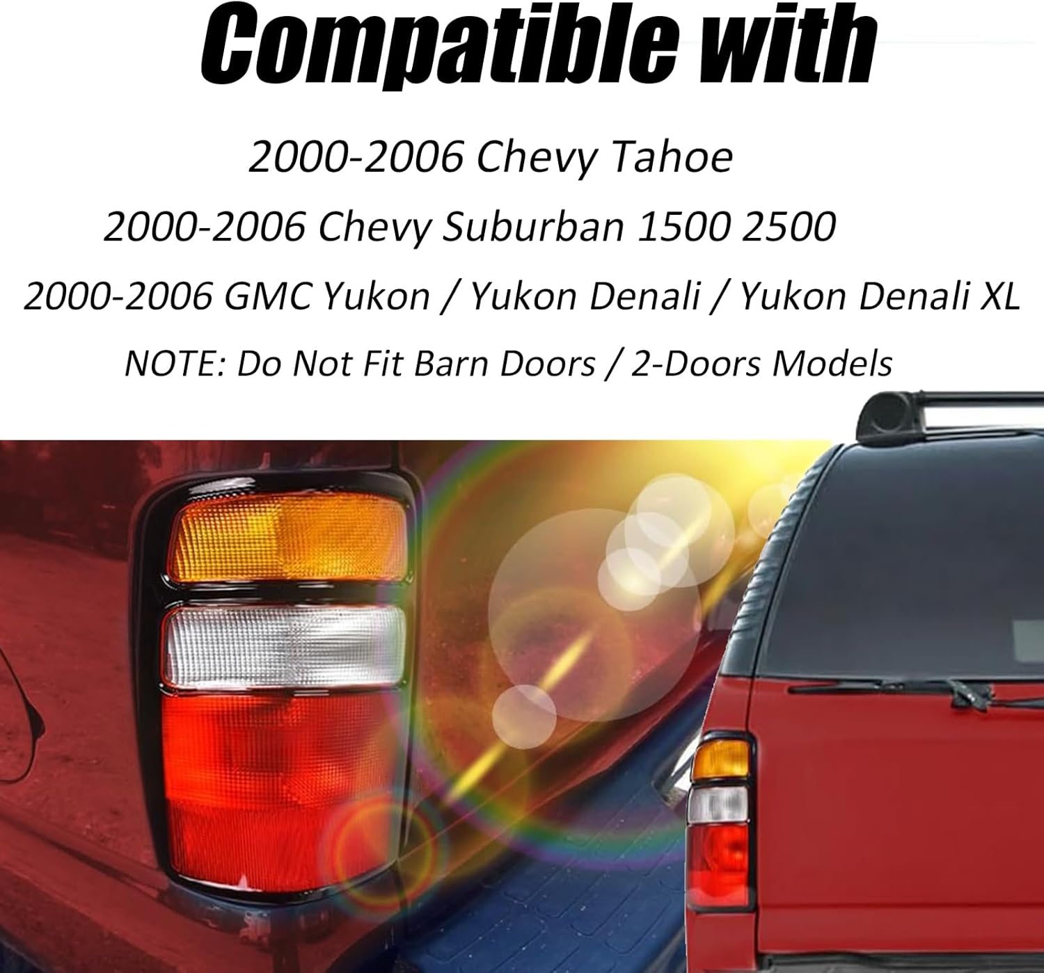 Tail Lights Compatible with 2000-2006 Chevy Tahoe Suburban 1500 2500 GMC Yukon Halogen Type Taillights Rear Brake Lamp without Bulbs, Driver and Passenger Side, Black Border Red Lens