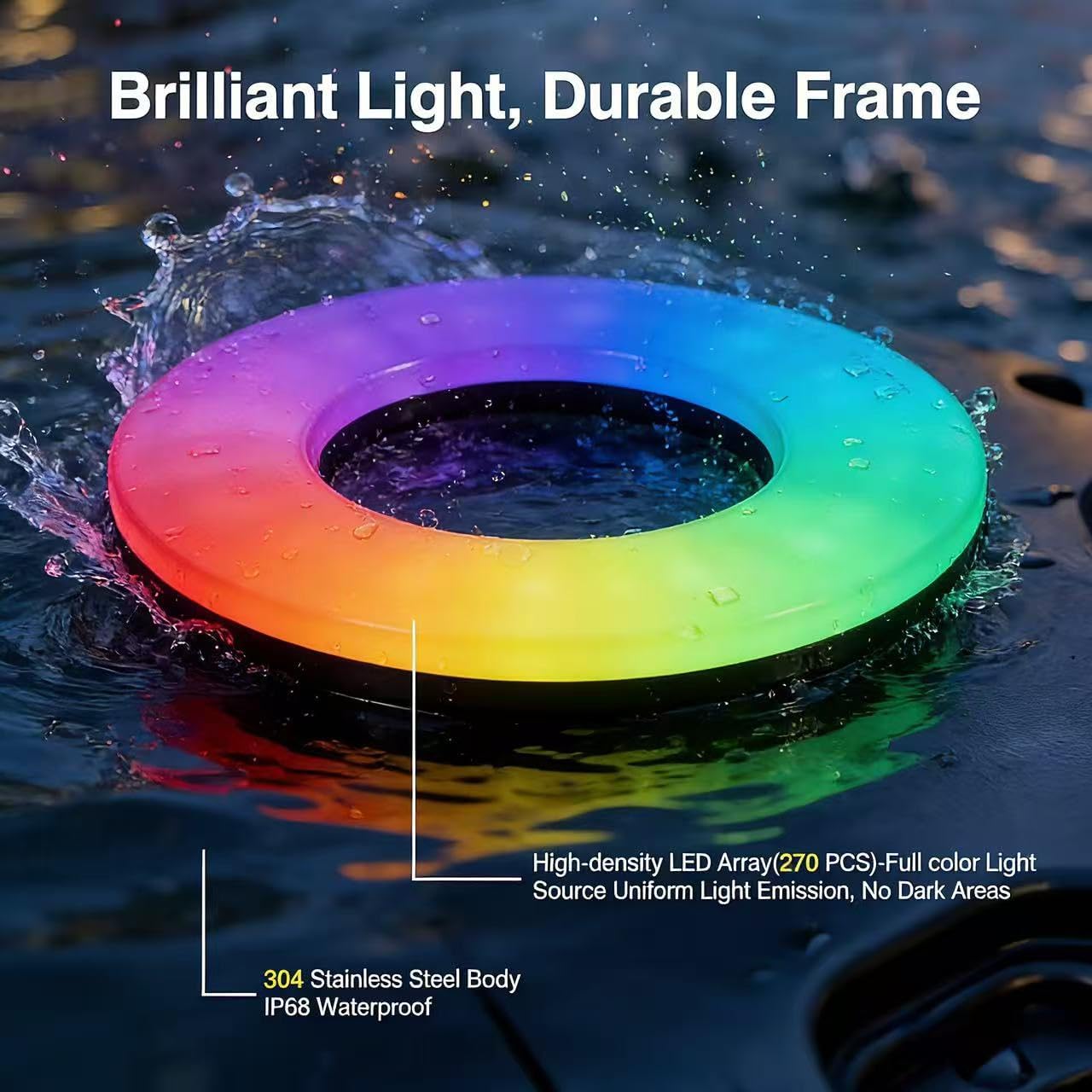 Pond Fountain Aerator Lights RGBW 20000LM LED Fountain Light with 100FT Power Cord AC 120V, 100ft Cable with Controller IP68 Waterproof,Wireless Sync Control with Most Pond Aerators