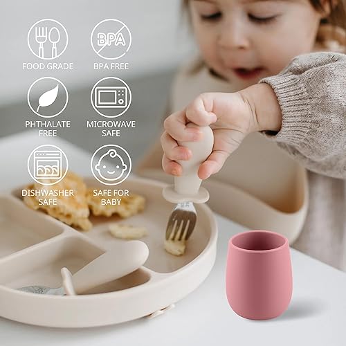 Miniatura 4 de Tazas abiertas diminutas de silicona, tazas de entrenamiento para el destete LED del bebé (rubormalva)