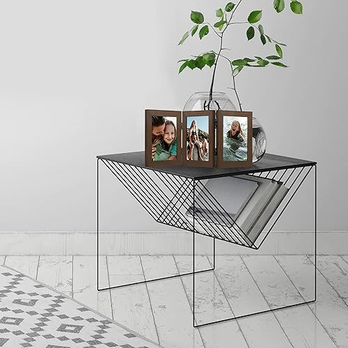 Miniatura 4 de Americanflat Marco de fotos con 3 bisagras en madera de fibropanel de densidad media de nogal  Marco de fotos de escritorio para fotos de 5 x 7