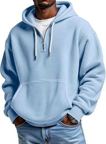 Waffle Knit Quarter Zip Quarter Zip Hoodie Pullover Fitness Athleisure Baggy Big