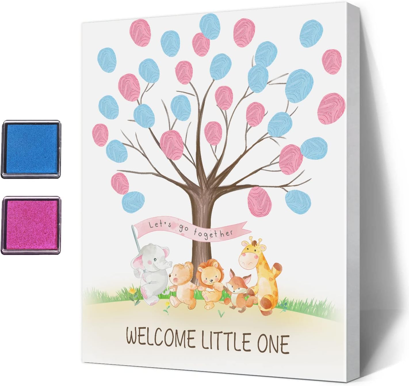 Jungle Animals Theme Fingerprint Guestbook, Baby Shower Guest Book Fingerprint Tree Canvas- Boy or Girl Gender Reveal Supplies, Decorations,Personalized Alternative Guest Book