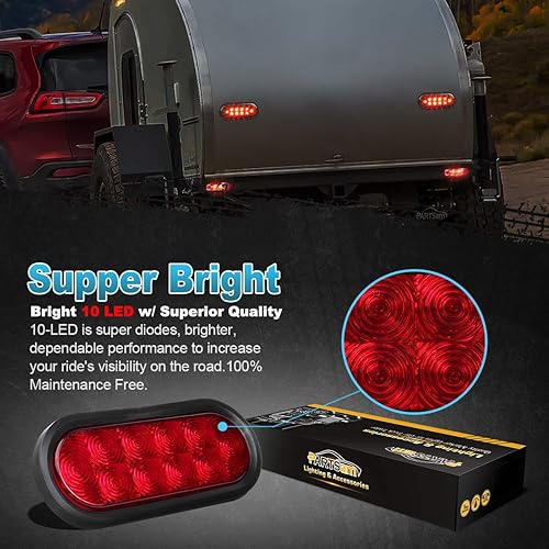 Miniatura 3 de Partsam 6 luces de freno traseras ovaladas rojas de 10 diodos de 6 pulgadas con arandela + montaje empotrado, luces traseras de remolque ovaladas de