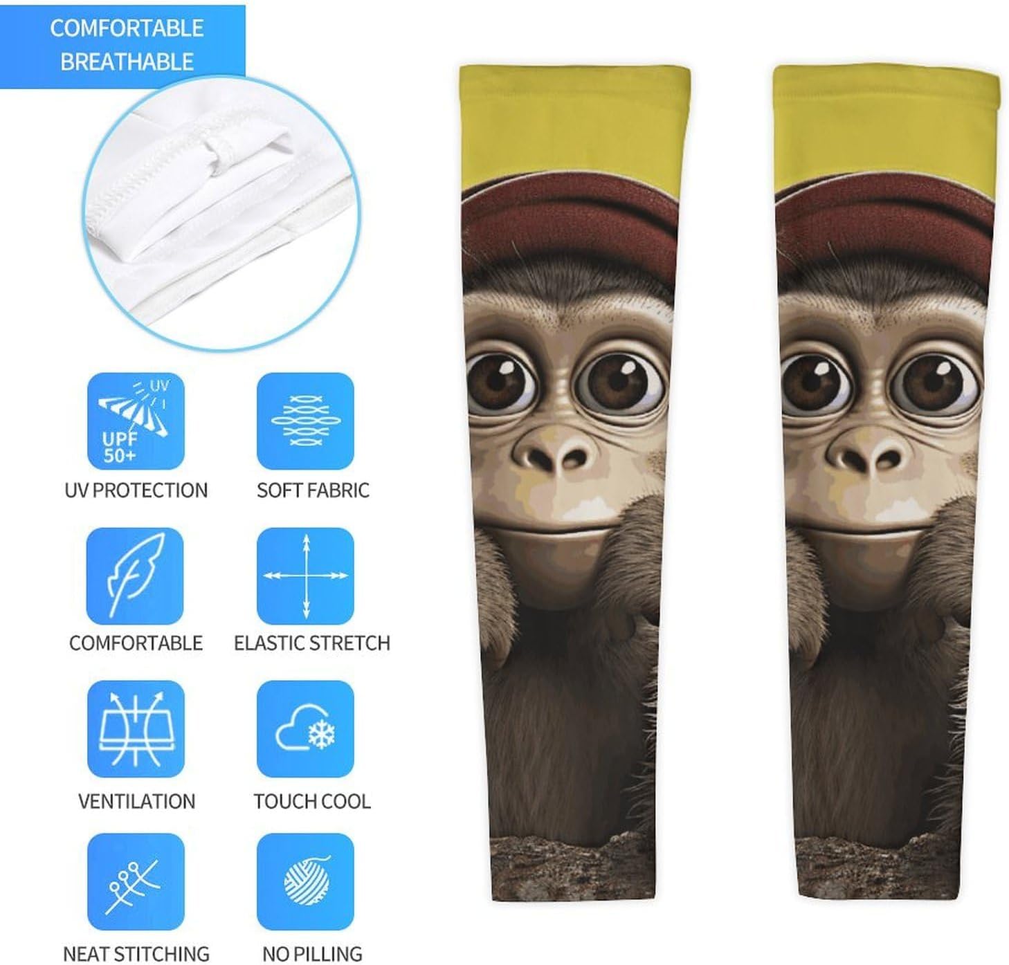 Curious Monkey Arm Sleeves for Men Women Sun Protection Sleeves Cooling Compression Arm Covers for Sport