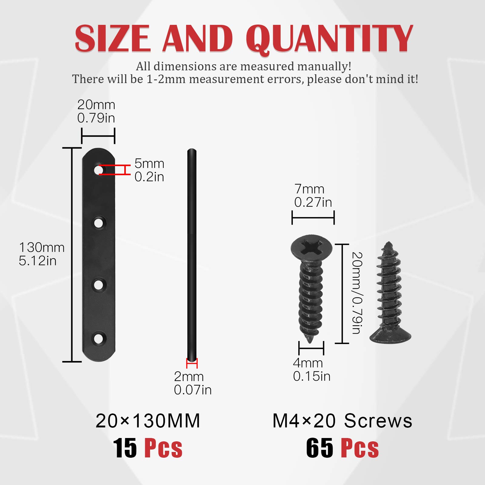 Hilitchi Straight Bracket Stainless Steel Black Corner Braces Flat Brace Mending Repair Plates With Screw (130mm, 15 Pack) - Image 2