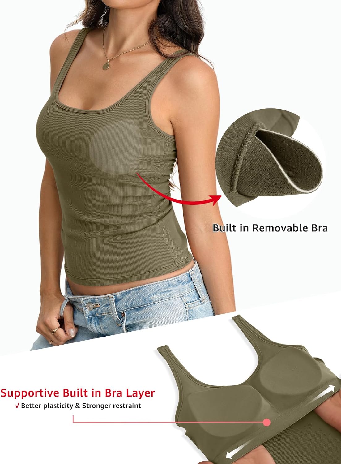 EasyGala Womens Padded Tank Top Cotton Ribbed Built in Bra Scoop Neck Camisole Top Fitted Sleeveless Basic T Shirts 2026