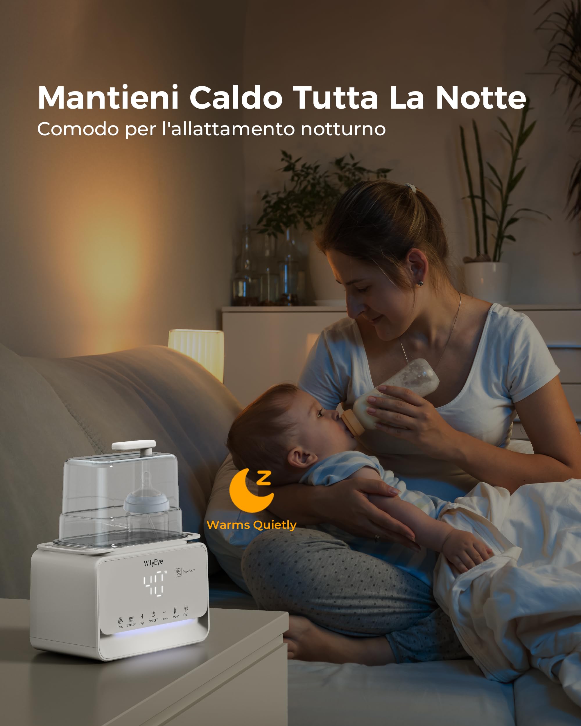 Scaldabiberon per Neonato, 10-in-1 Sterilizzatore Biberon, Riscaldamento Rapido in 3 Min, Scongelatore, Riscaldatore di Latte Materno/Pappa, Controllo Preciso della Temperatura, Luce Notturna