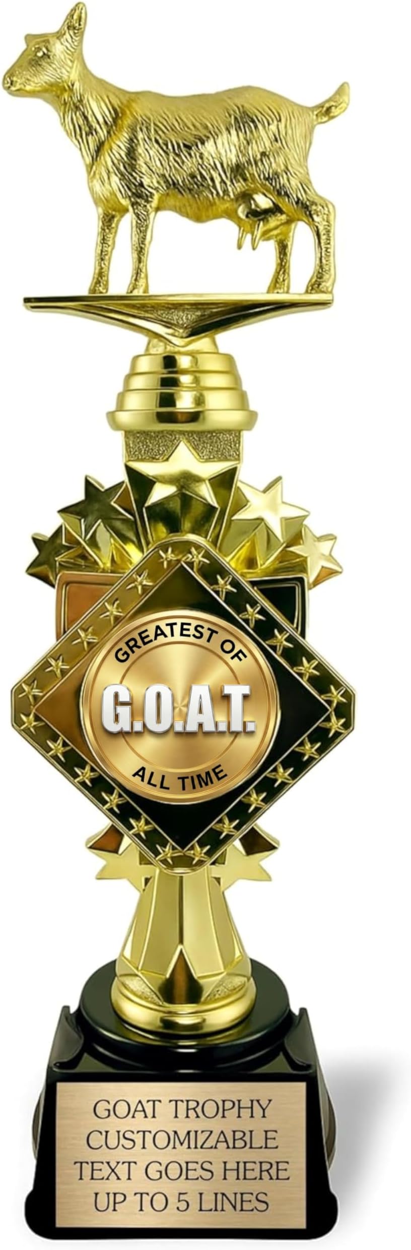 13” Large Goat Trophy Customizable Award with Engraving on Personalized Plate, Funny Goat Office Awards, “Greatest of All Time” for Champion, Mom, Dad, Co-Worker, Boss, Fantasy Football Winner Gift