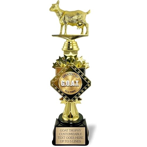 13” Large Goat Trophy Customizable Award with Engraving on Personalized Plate, Funny Goat Office Awards, “Greatest of All Time” for Champion, Mom, Dad, Co-Worker, Boss, Fantasy Football Winner Gift