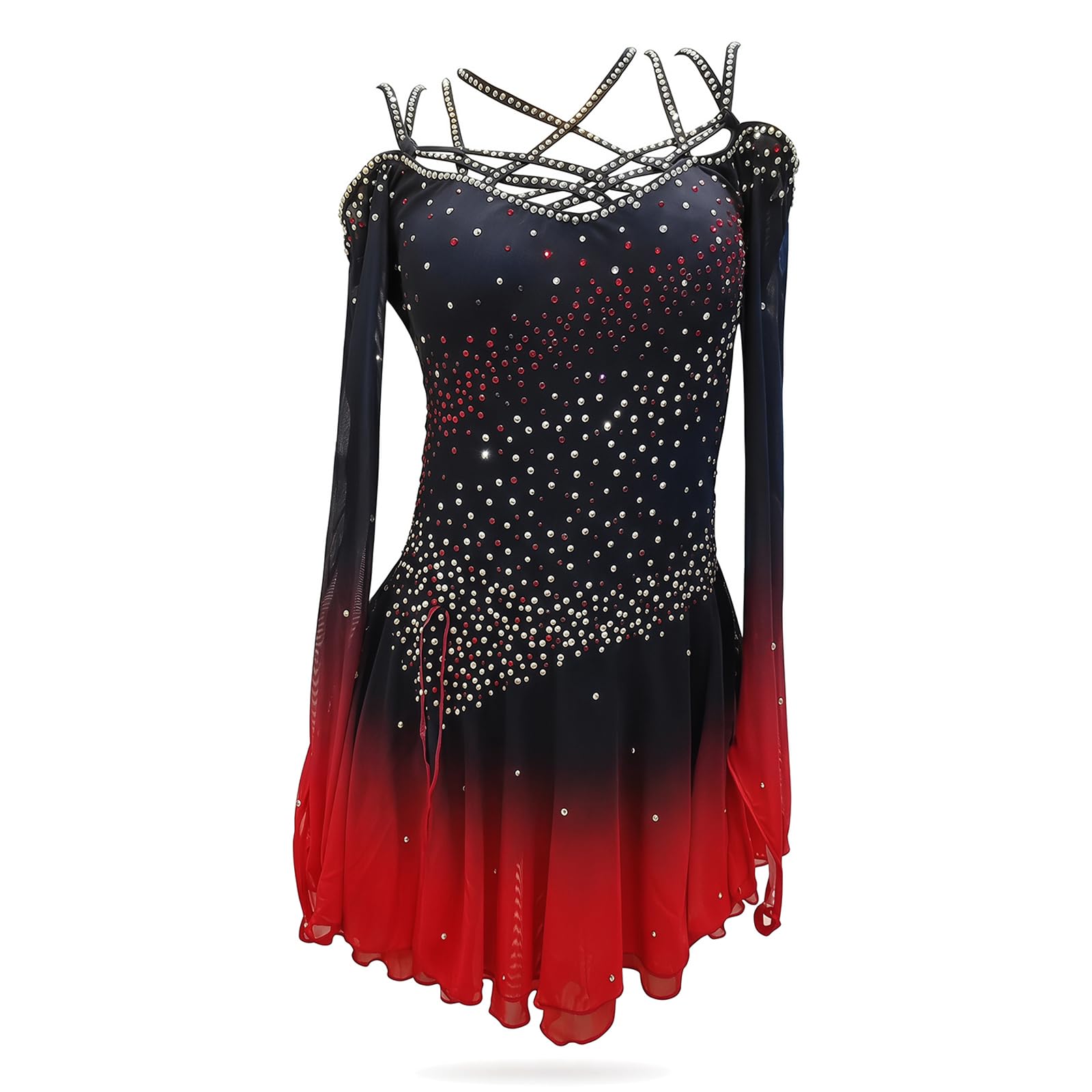 LIUHUO Vestito da pattinaggio artistico su ghiaccio Gem Girls manica lunga professionale concorso Stage Show