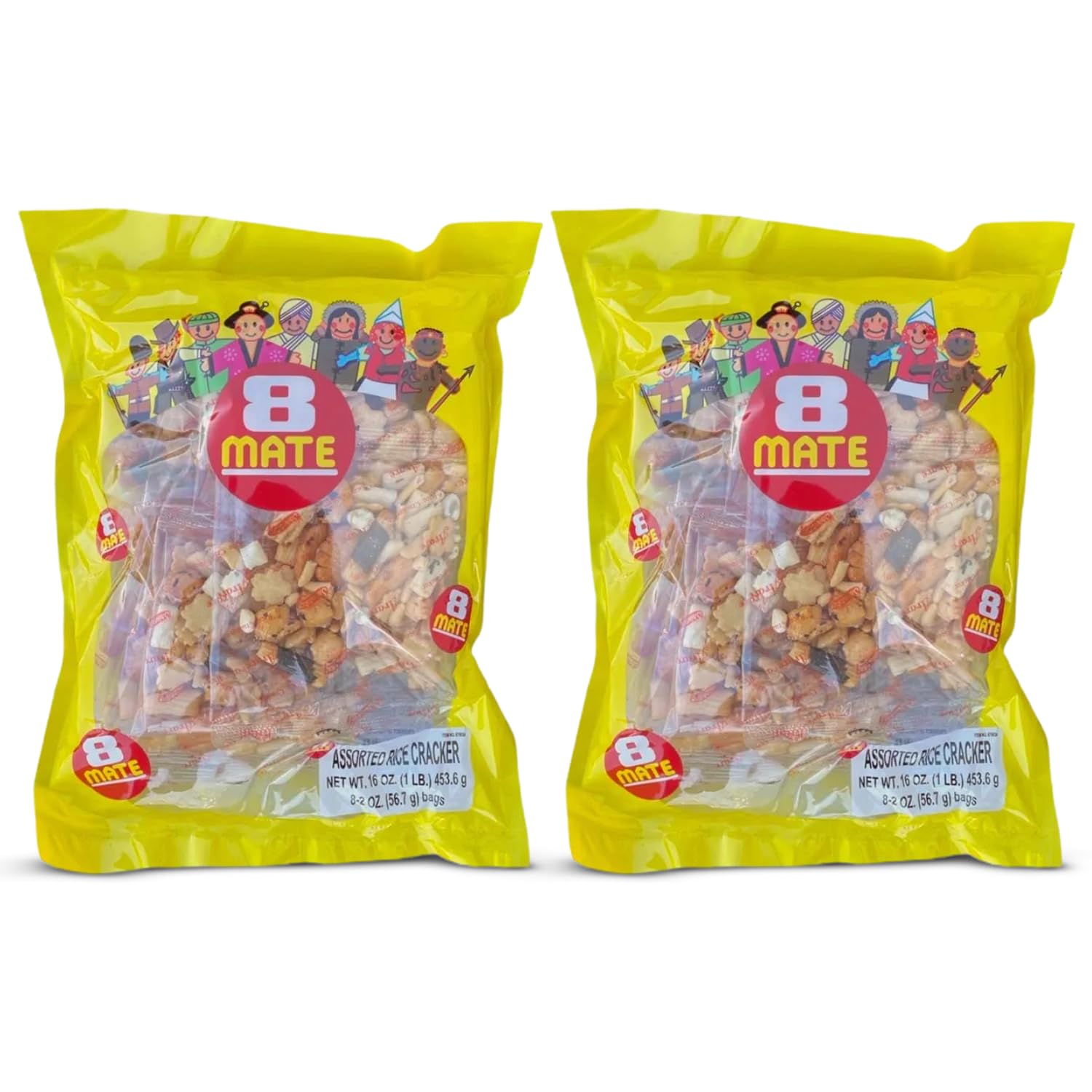 Shirakiku Japanese Style - 8 Mate Premium Arare Assorted Rice Cracker with Green peas | Glutinous Rice, Soy Sauce and Wasabi Green Peas | Asian Snacks, 16 Oz - (Pack of 2)