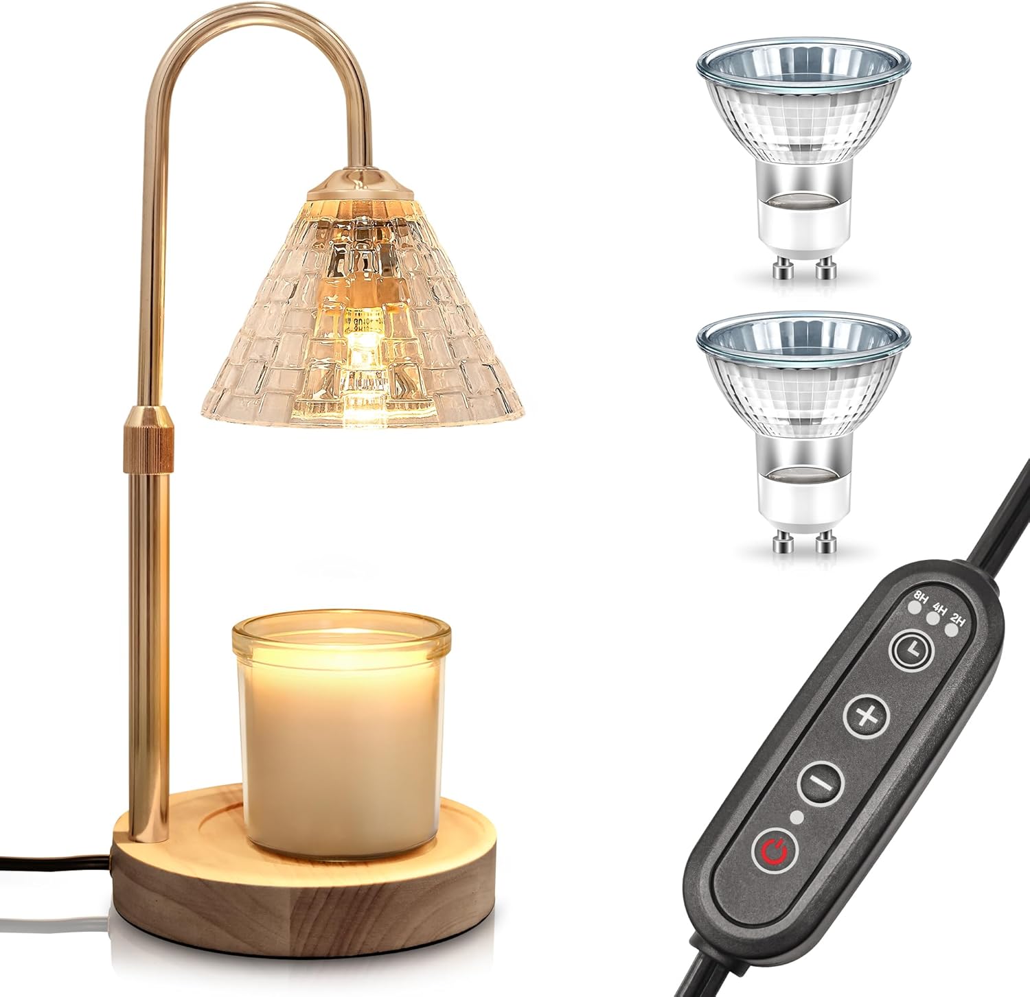 DORESshop Candle Warmer Lamp with Timer, Industrial-Grade Candle Lamp Warmer with Adjustable Height & Heat Control, Ideal for Large Jar Candles, Includes 2 * 50W Bulbs