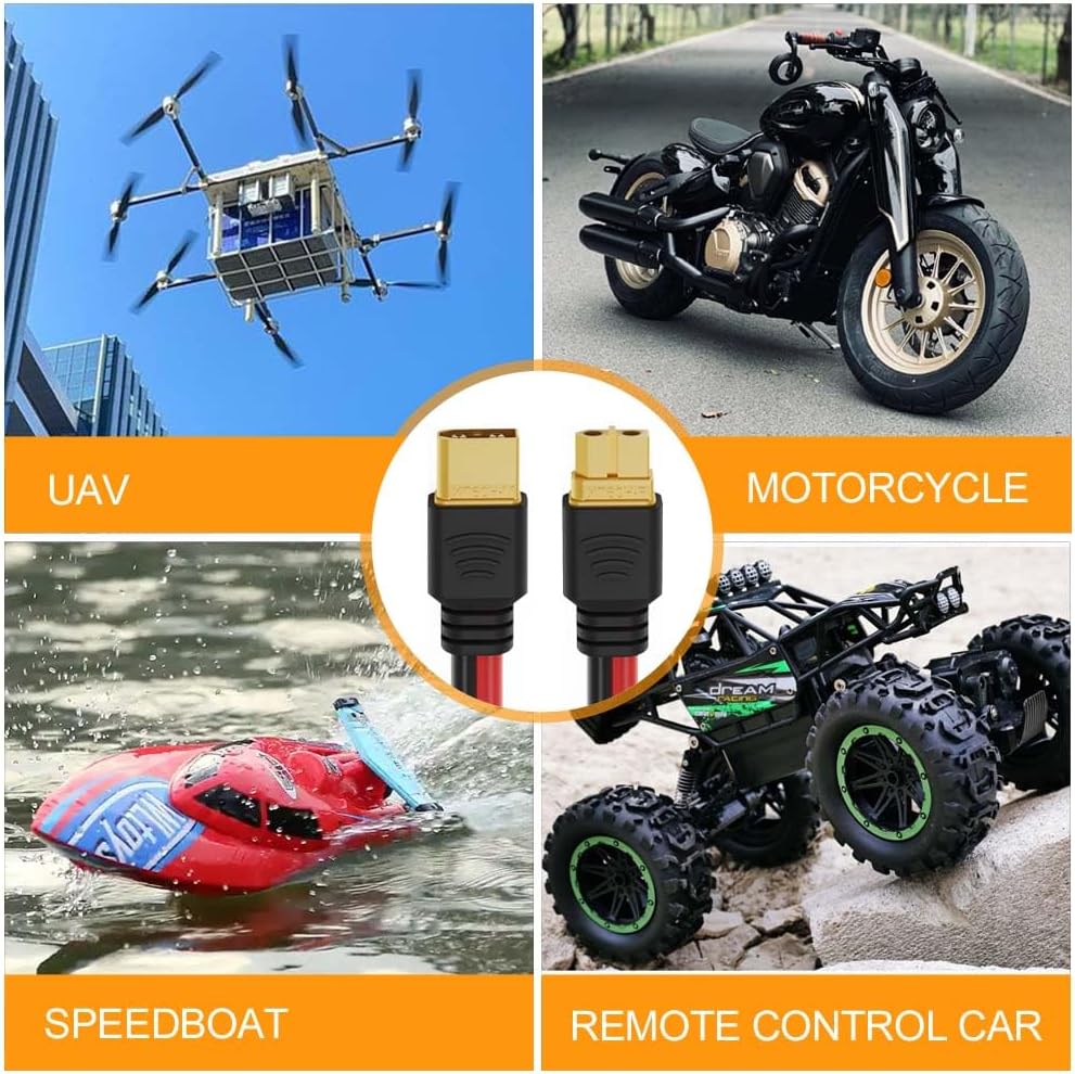 GRZWAYS 2 Pairs XT60 Plug Female and Male Connector with 12AWG Wire for RC Lipo Battery Cable Drone Car Boat