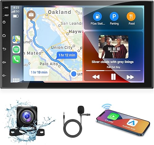 METEESER - Estéreo inalámbrico para automóvil con doble DIN, Apple CarPlay inalámbrico Android Auto, pantalla táctil de 7 pulgadas, radio de coche