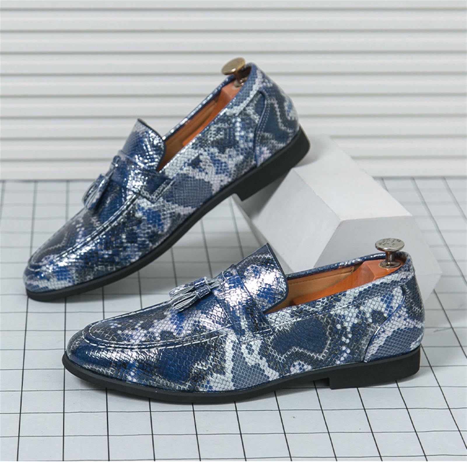 Mocasines de Hombre con Borlas Estampado de Serpiente Zapatos de Vestir Piel Sintética Deslizables Elegantes Boda Negocios Casual