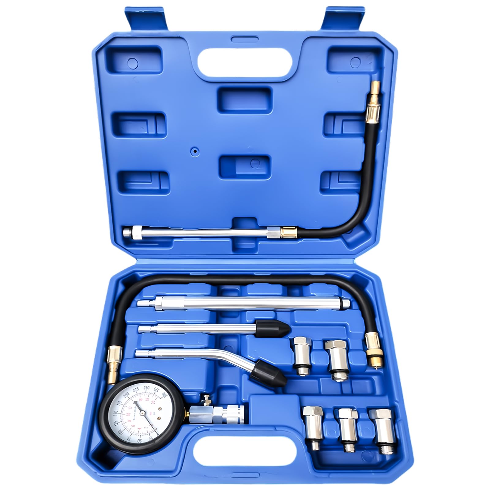 Kit de prueba de compresión de 11 piezas: probador de compresión para motores de gasolina (0-300 PSI/0-20 bar), manómetro de compresión, compresiómetro de presión de cilindro