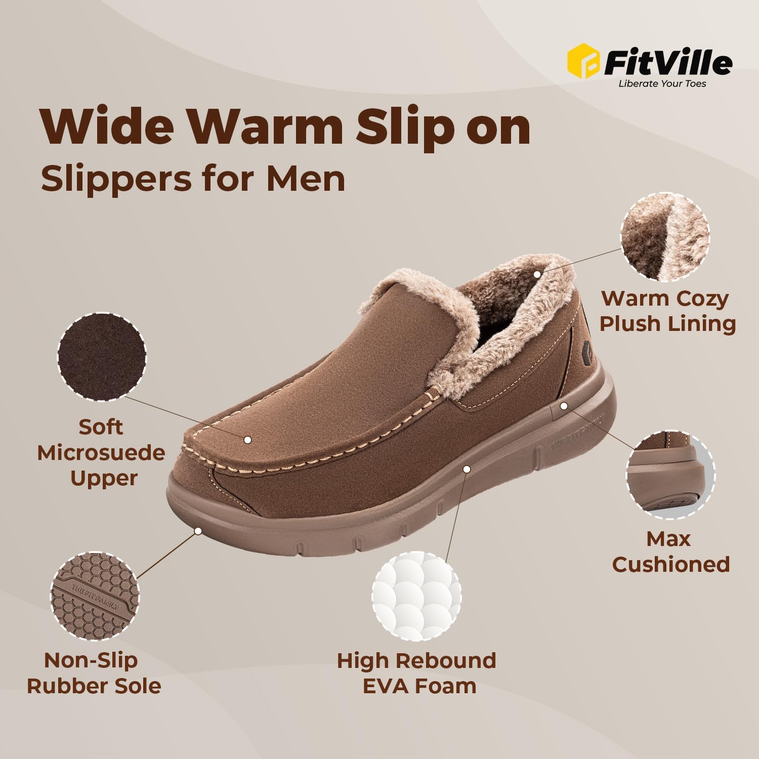 FitVille Extra Wide Men Slippers Slip-on House Slipper Non Slip Orthopedic Winter Shoes for Flat Feet Indoor & Outdoor - Image 5