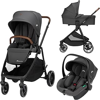 Bebeconfort Luvia Trio, Poussette 3 en 1, 0-4 ans (0-22 kg), Poussette bébé, Siège auto bébé, Nacelle, Pliage intelligent, Guidon réglable, Absorption des chocs sur les roues, Mineral Graphite