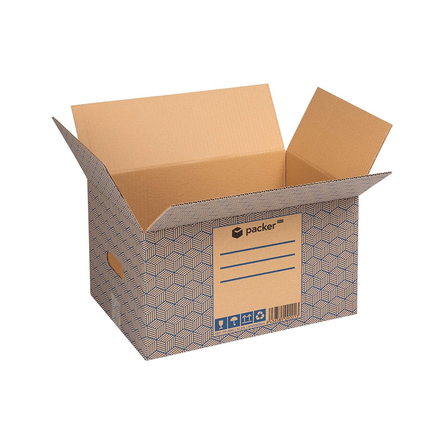 packer PRO Lot de 10 Boîtes en Carton pour Déménagement et Rangement avec Poignées, Carton Ultra Résistant, 430 x 300 x 250 mm