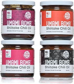 Umami Bomb All Purpose Shiitake Chili Oil Sauce | Savory & Delicious Medium, Hot, Extra Hot, Tingly Sichuan & Sweet Heat Chili Oil | All Natural, Vegan, Low Sodium, Preservative Free | Proudly Made in
